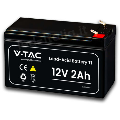V-TAC 12 V 2 Ah Blei-Säure-Batterie für Alarme, Videoüberwachung, USV T1-Anschlüsse 178 x 36 x 61 mm