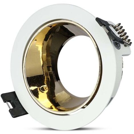 V-TAC Runder GU10 LED-Einbaustrahlerhalter in Weiß mit verstellbarer goldener Halterung