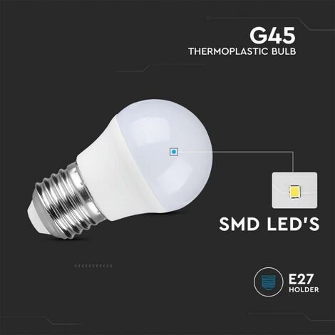 V-TAC LED-Lampe, Fassung E27, 4,5 W, G45, warmweiß, Kunststoff