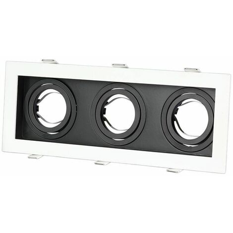 V-TAC Dreifach-Einbau-LED-Strahlerhalter, rechteckig, 3 x GU10, verstellbar, Farbe Schwarz und Weiß