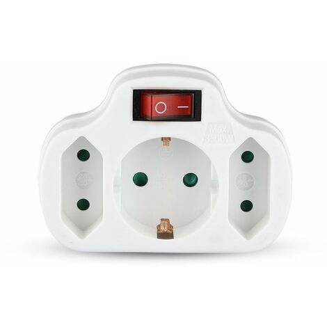 V-TAC Steckdosenleistenadapter mit 2 Frontsteckdosen, 2,5 A, Schuko-Steckdose, beleuchteter Schalter, Schuko-Stecker, Farbe Weiß (1/5)