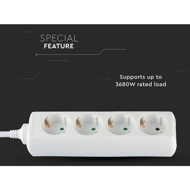 V-TAC Regleta con cable 1,5m 5 tomas 10A 2P + Schuko e interruptor de luz  Enchufe Schuko Blanco