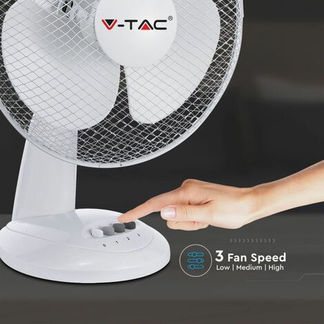 Ventilador de escritorio giratorio V-TAC de 40 W, 3 aspas y 3 velocidades, blanco (340 mm) (1/5)