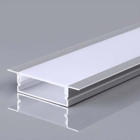 Perfil de aluminio plateado para tira LED empotrada (L mà¡x.: 12,4 mm) Cubierta satinada 2000x30x10mm
