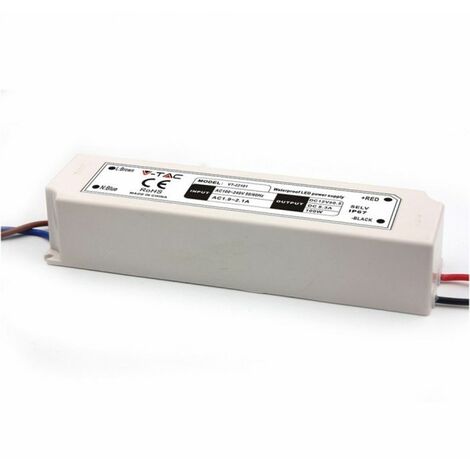 Fuente de alimentación de plástico V-TAC, 100 W, 12 V, 8,5 A, 1 salida, cable de soldadura, blanco, 192 x 52 x 37 mm, IP65