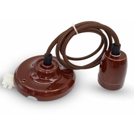 Portalámparas de porcelana V-TAC E27 (máx. 60 W), color marrón y cable tipo cuerda