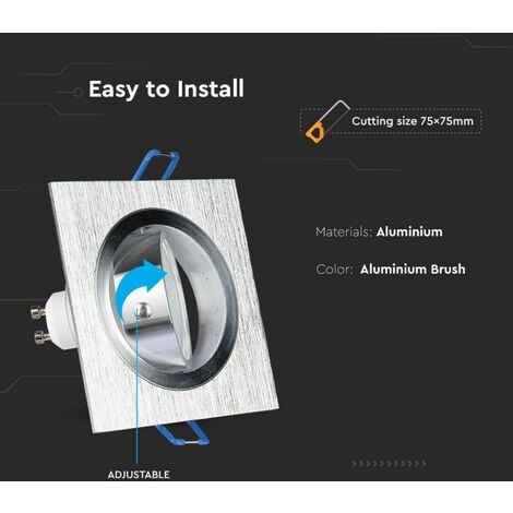 GU10 y GU5.3 (MR16) Portalà¡mparas LED empotrable cuadrado de aluminio cepillado ajustable