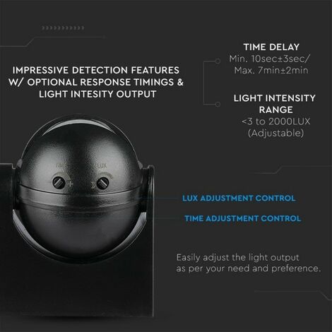 Sensor de movimiento infrarrojo V-TAC ajustable a 180° para montaje en techo, color negro (máx. 300 W), IP44