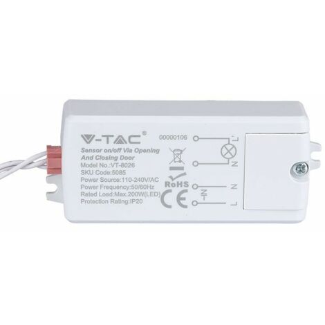 Sensor de movimiento infrarrojo V-TAC, activación de 30° al abrir o cerrar la puerta, IP20