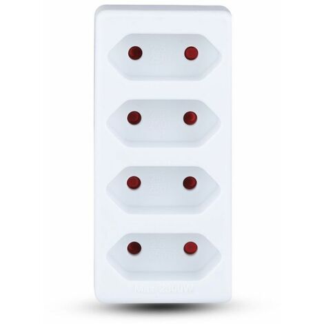 Adaptador de regleta V-TAC con 4 tomas frontales de 10 A y enchufe Schuko, color blanco (1/5)