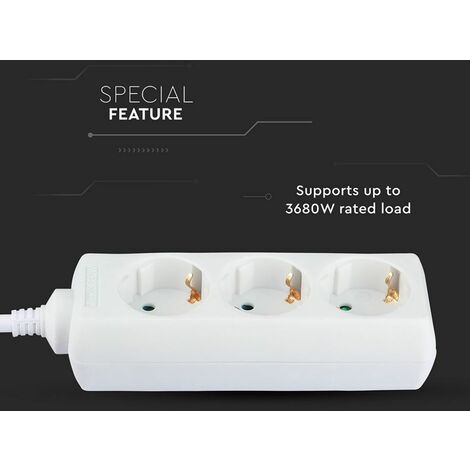 Multienchufe con Cable 1,5m 3 Tomas 10A 2P + Enchufe Schuko y Schuko Color Blanco