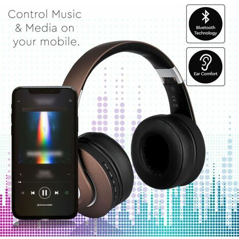 Auriculares inalámbricos Bluetooth V-TAC con diadema ajustable, 500 mAh, color marrón, con estuche (1/5)