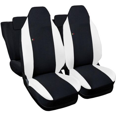 Lupex shop - Coprisedili Auto Compatibili per Aygo, Made In Italy, set di copri sedili anteriori e posteriori con copri poggiatesta incluso, tessuto poliestere, colore - Nero\Bianco