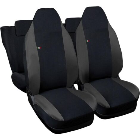 Lupex shop - Coprisedili Auto Compatibili per Aygo, Made In Italy, set di copri sedili anteriori e posteriori con copri poggiatesta incluso, tessuto poliestere, colore - Nero\Grigio Scuro