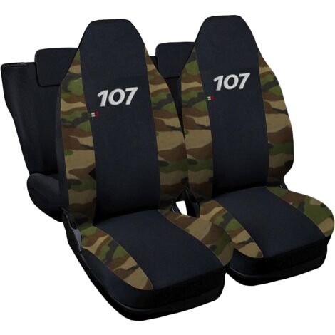 Lupex shop - Coprisedili Auto Compatibili per 107, Made In Italy, set di copri sedili anteriori e posteriori con copri poggiatesta incluso, tessuto poliestere, Nero - Mimetico Verde