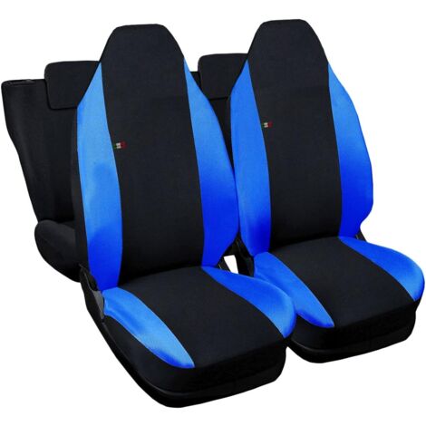 Lupex shop - Coprisedili Auto Compatibili per Aygo, Made In Italy, set di copri sedili anteriori e posteriori con copri poggiatesta incluso, tessuto poliestere, colore - Nero\Blu Royal