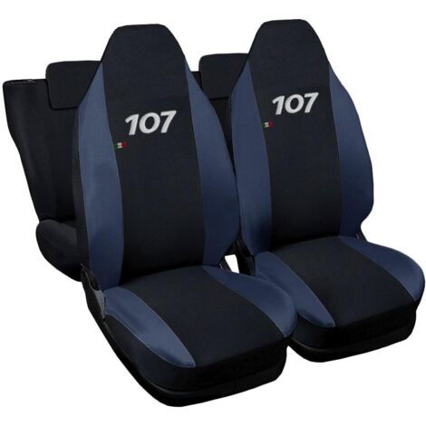 Lupex shop - Coprisedili Auto Compatibili per 107, Made In Italy, set di copri sedili anteriori e posteriori con copri poggiatesta incluso, tessuto poliestere, Nero - Blu scuro