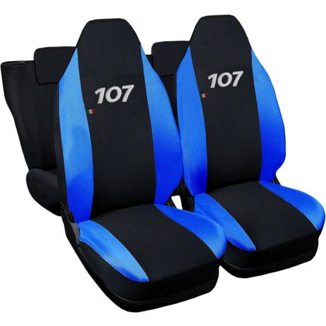 Lupex shop - Coprisedili Auto Compatibili per 107, Made In Italy, set di copri sedili anteriori e posteriori con copri poggiatesta incluso, tessuto poliestere, Nero - Blu Royal