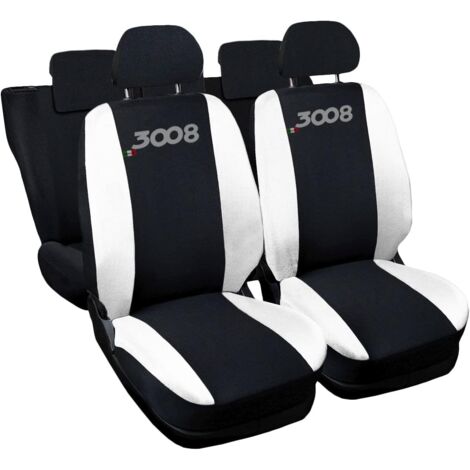 Lupex shop - Coprisedili Auto Compatibili per 3008, Made In Italy, set di copri sedili anteriori e posteriori con copri poggiatesta incluso, tessuto poliestere, colore - Nero\Bianco
