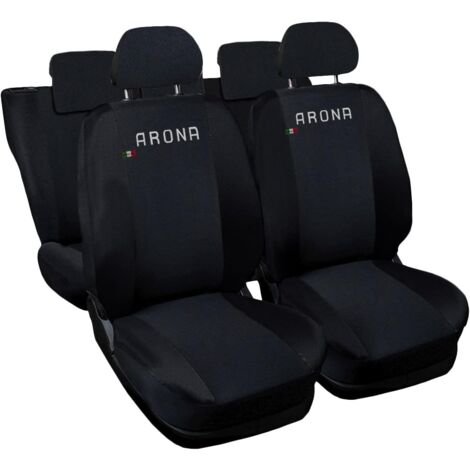 Lupex shop - Coprisedili Auto Compatibili per Arona, Made In Italy, set di copri sedili anteriori e posteriori con copri poggiatesta incluso, tessuto poliestere, colore - Nero\Nero