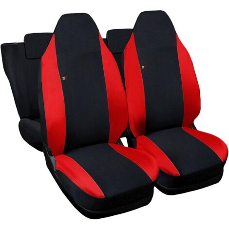 Lupex shop - Coprisedili Auto Compatibili per Aygo, Made In Italy, set di copri sedili anteriori e posteriori con copri poggiatesta incluso, tessuto poliestere, colore - Nero\Rosso