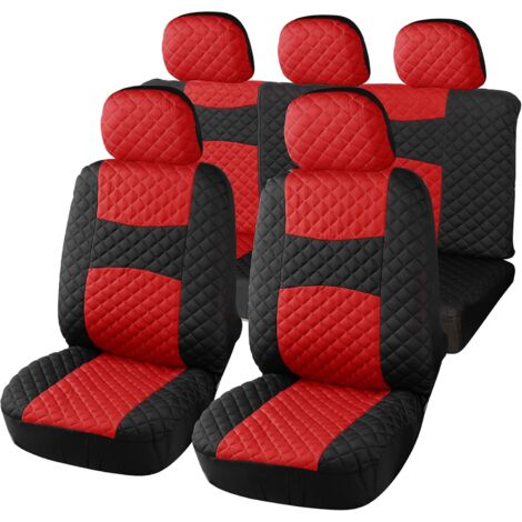 Lupex shop - A20 Coprisedili per auto universali, tessuto poliestere trapuntato, set fodere protezione sedili anteriori e posteriori, con zip, Rosso/Nero