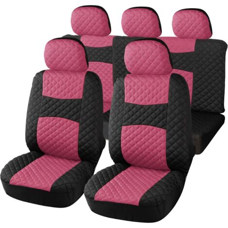 Lupex shop - A20 Coprisedili per auto universali, tessuto poliestere trapuntato, set fodere protezione sedili anteriori e posteriori, con zip, Rosa/Nero