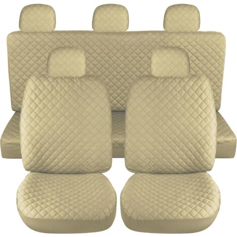 Lupex shop - Coprisedili per auto universali mod. A21, tessuto poliestere trapuntato, anteriore e posteriore, colore - Beige (1/4)