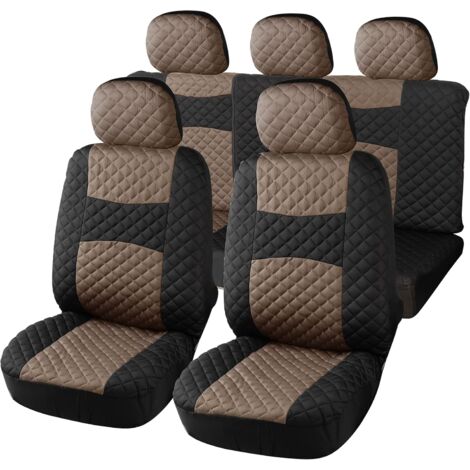 Lupex shop - A20 Coprisedili per auto universali, tessuto poliestere trapuntato, set fodere protezione sedili anteriori e posteriori, con zip, Beige/Nero