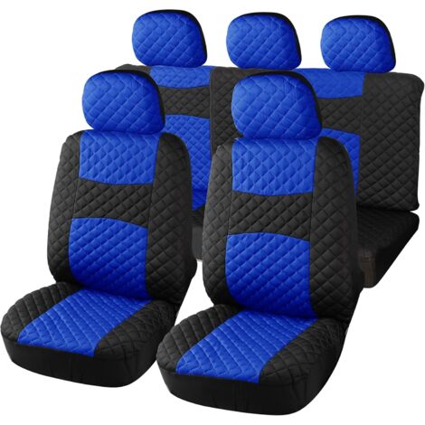 Lupex shop - A20 Coprisedili per auto universali, tessuto poliestere trapuntato, set fodere protezione sedili anteriori e posteriori, con zip, Blu/Nero