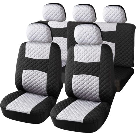 Lupex shop - A20 Coprisedili per auto universali, tessuto poliestere trapuntato, set fodere protezione sedili anteriori e posteriori, con zip, Bianco/Nero