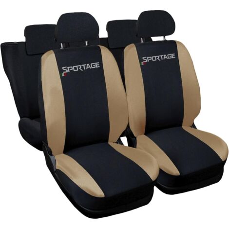 Lupex shop - Coprisedili Auto Compatibili per Sportage, Made In Italy, set di copri sedili anteriori e posteriori con copri poggiatesta incluso, tessuto poliestere, colore - Nero - Beige (1/3)