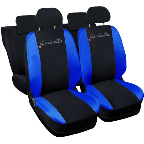Lupex shop - Coprisedili Auto Compatibili per Giulietta, Made In Italy, set di copri sedili anteriori e posteriori con copri poggiatesta incluso, tessuto poliestere, colore - Nero - Blu Royal