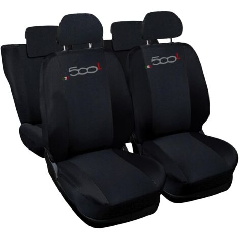 Lupex shop - Coprisedili Auto Compatibili per 500L, Made In Italy, set di copri sedili anteriori e posteriori con copri poggiatesta incluso, tessuto poliestere, Nero - Nero