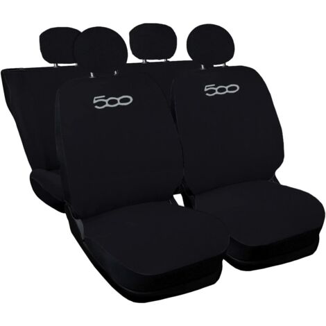 Lupex shop - Coprisedili Auto Compatibili per 500, Made In Italy, set di copri sedili anteriori e posteriori con copri poggiatesta incluso, New, tessuto poliestere, Nero