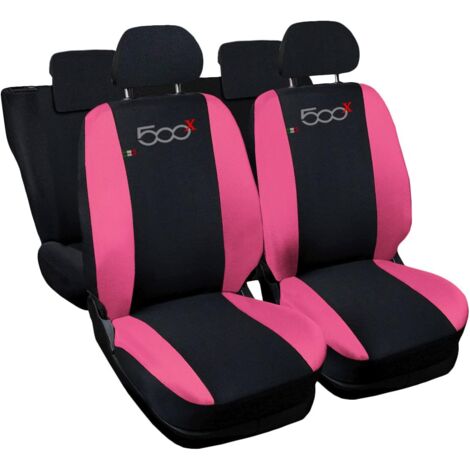 Lupex shop - Coprisedili Auto Compatibili per 500X, Made In Italy, set di copri sedili anteriori e posteriori con copri poggiatesta incluso, tessuto poliestere, Nero - Rosa