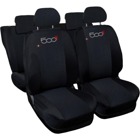 Lupex shop - Coprisedili Auto Compatibili per 500X, Made In Italy, set di copri sedili anteriori e posteriori con copri poggiatesta incluso, tessuto poliestere, Nero - Nero