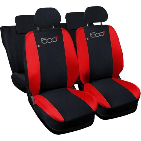 Lupex shop - Coprisedili Auto Compatibili per 500X, Made In Italy, set di copri sedili anteriori e posteriori con copri poggiatesta incluso, tessuto poliestere, Nero - Rosso