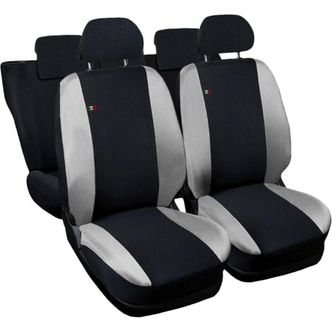 Lupex shop - Coprisedili Auto Compatibili per 500X, Made In Italy, set di copri sedili anteriori e posteriori con copri poggiatesta incluso, tessuto poliestere, Nero - Grigio Chiaro