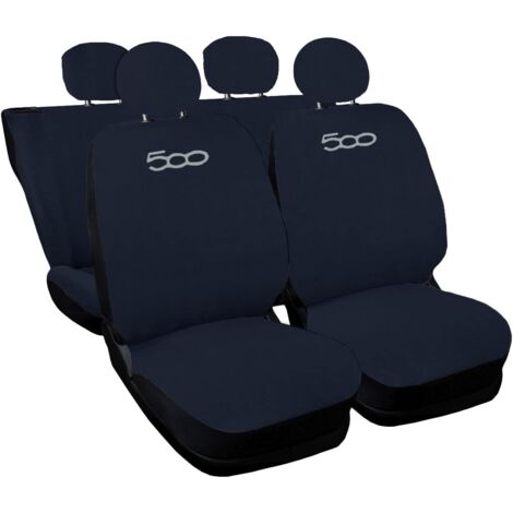 Lupex shop - Coprisedili Auto Compatibili per 500, Made In Italy, set di copri sedili anteriori e posteriori con copri poggiatesta incluso, New, tessuto poliestere, Blu