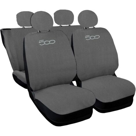 Lupex shop - Coprisedili Auto Compatibili per 500, Made In Italy, set di copri sedili anteriori e posteriori con copri poggiatesta incluso, New, tessuto poliestere, Grigio Chiaro