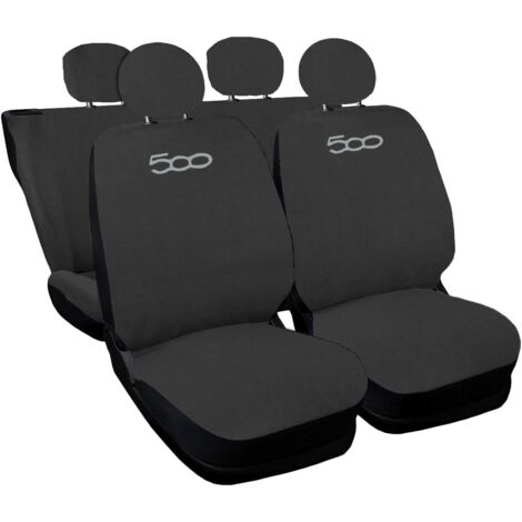 Lupex shop - Coprisedili Auto Compatibili per 500, Made In Italy, set di copri sedili anteriori e posteriori con copri poggiatesta incluso, New, tessuto poliestere, Grigio Scuro