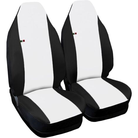 Lupex shop - Coppia coprisedili anteriori per auto Smart.2s (W451), Made In Italy, con copri poggiatesta, tessuto poliestere, Senza logo, colore - Bianco\Nero (1/4)