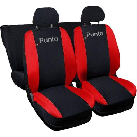 Lupex shop - Coprisedili Auto Compatibili per Punto, Made In Italy, anteriori e posteriori con copri poggiatesta incluso, tessuto poliestere, colore - Nero\Rosso