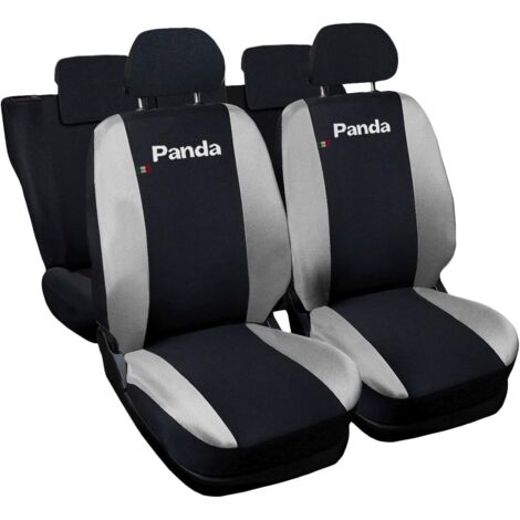 Lupex shop - Coprisedili Auto Compatibili per Panda 2a e 3a serie, Made In Italy, anteriori, e posteriori 60/40, tessuto poliestere - Nero/Grigio Chiaro