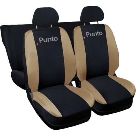 Lupex shop - Coprisedili Auto Compatibili per Punto, Made In Italy, anteriori e posteriori con copri poggiatesta incluso, tessuto poliestere, colore - Nero\Beige (1/4)