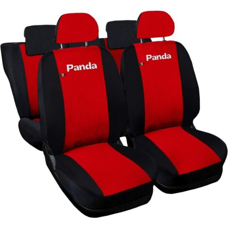 Lupex shop - Coprisedili Auto Compatibili per Panda 2a e 3a serie, Made In Italy, anteriori, e posteriori 50/50, tessuto poliestere - Rosso/Nero