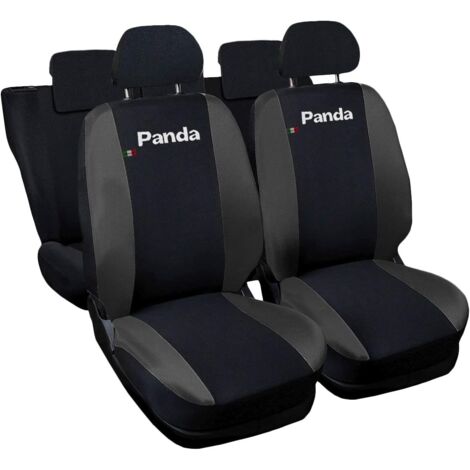 Lupex shop - Coprisedili Auto Compatibili per Panda 2a e 3a serie, Made In Italy, anteriori, e posteriori 60/40, tessuto poliestere - Nero/grigio scuro