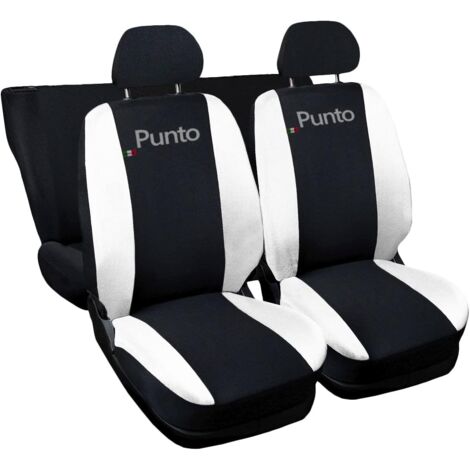 Lupex shop - Coprisedili Auto Compatibili per Punto, Made In Italy, anteriori e posteriori con copri poggiatesta incluso, tessuto poliestere, colore - Nero\Bianco