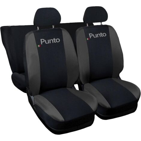 Lupex shop - Coprisedili Auto Compatibili per Punto, Made In Italy, anteriori e posteriori con copri poggiatesta incluso, tessuto poliestere, colore - Nero\Grigio Scuro